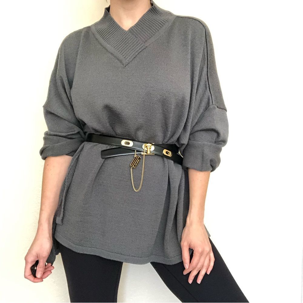 IVAN GRUNDAHL Rare Grey Lagenlook Oversized V-Neck Sweater S Scandi Soft Grunge